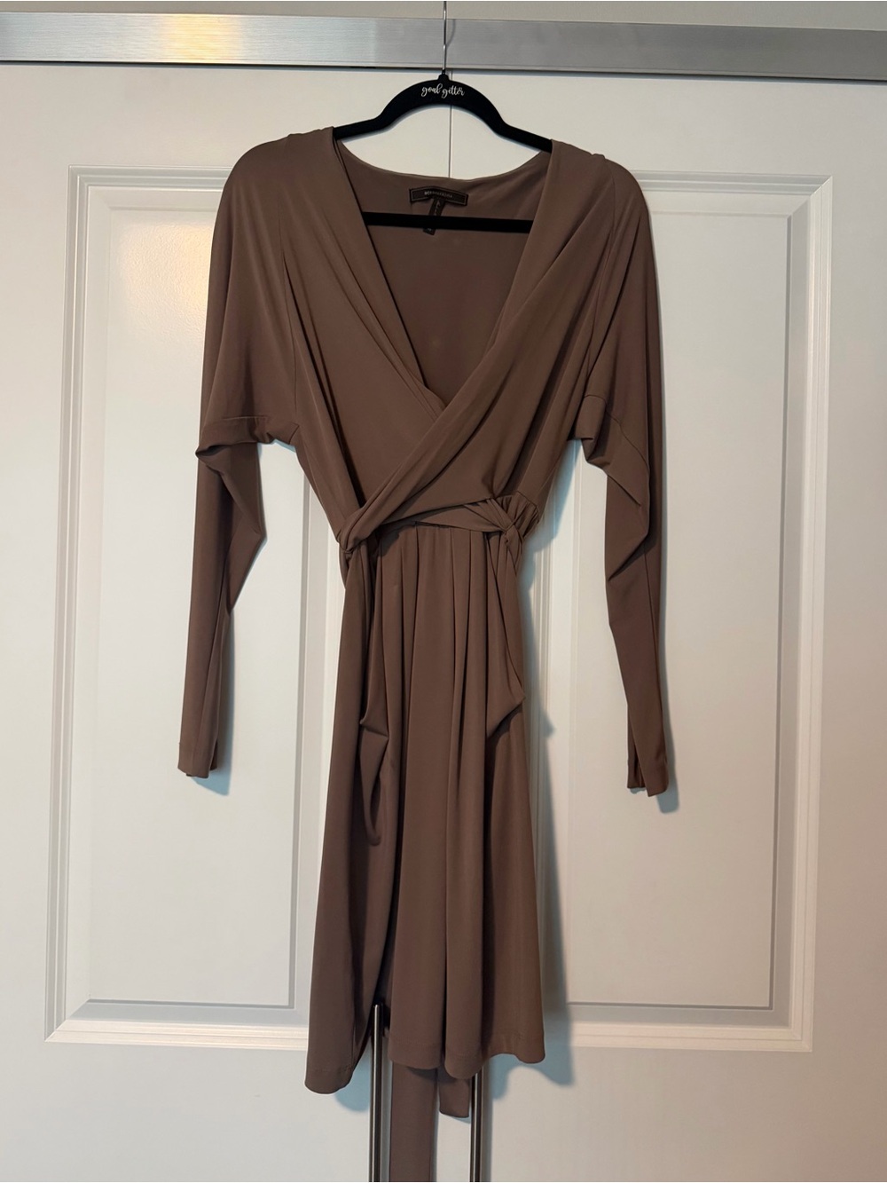 BCBGMaxAzria Taupe Long Sleeve Wrap Dress